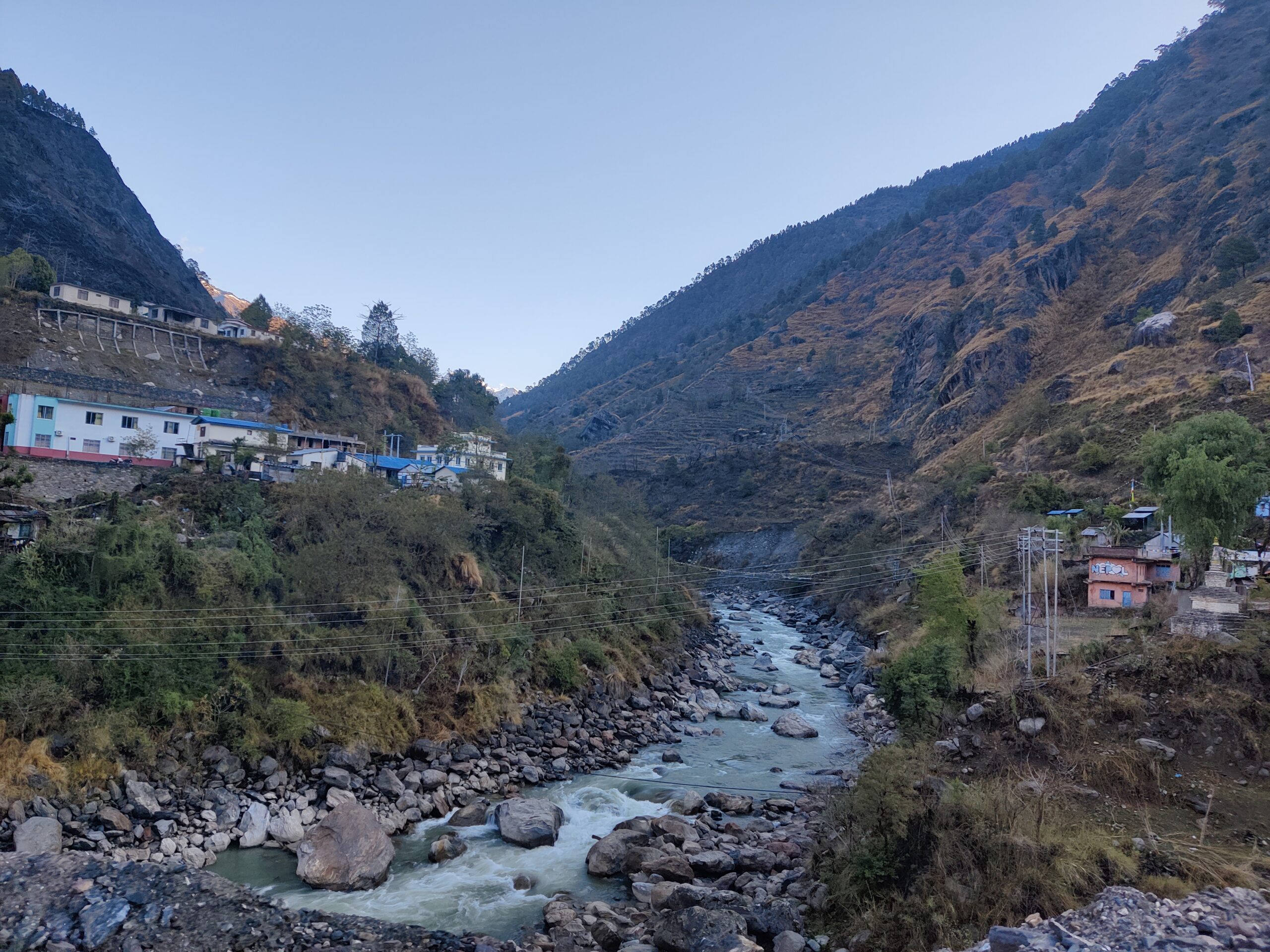 The Langtang Khola river near Syapru Besi in Rasuwa district, Nepal, close to where the August 2026 flash flood struck