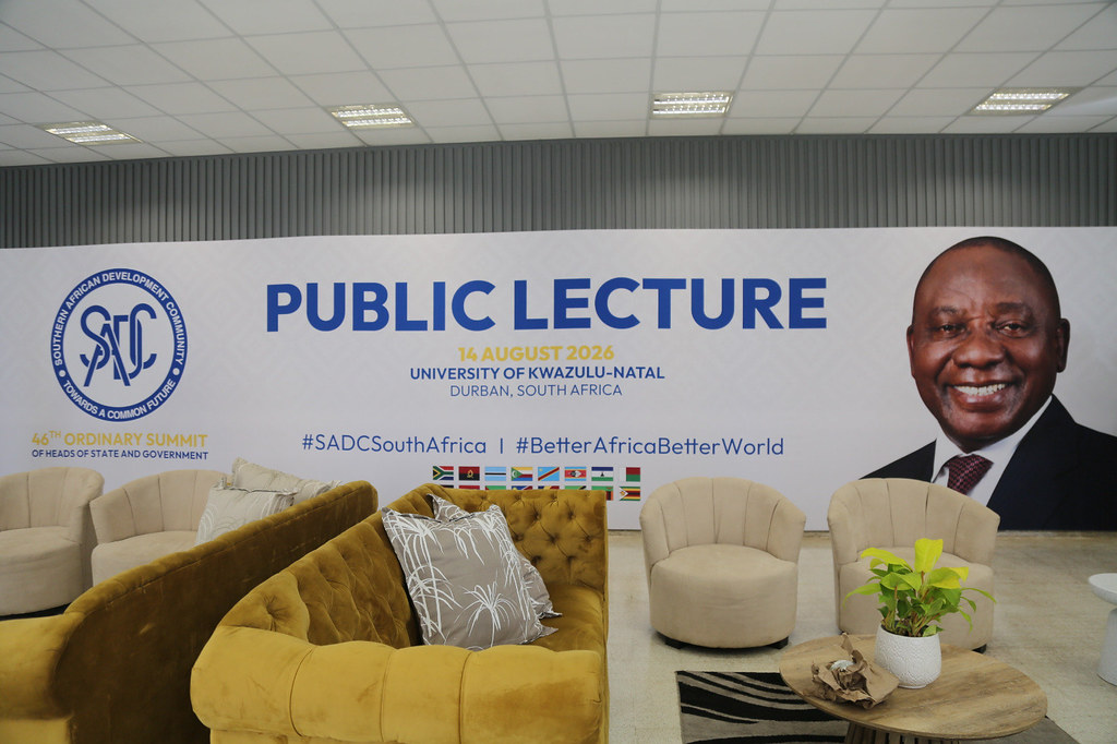Official signage for the SADC Public Lecture, University of KwaZulu-Natal, Durban