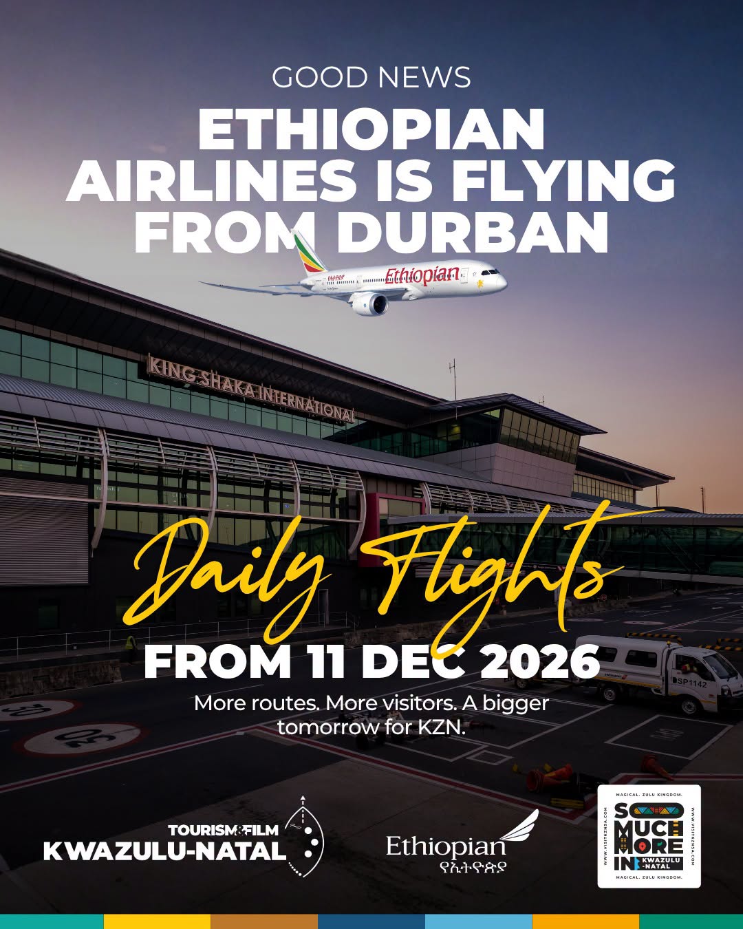 Ethiopian Airlines daily flights from Durban to Addis Ababa starting 11 December 2026